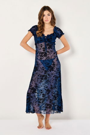 Tulle Flower Printed Jacquard Slip with Ruched Details product image