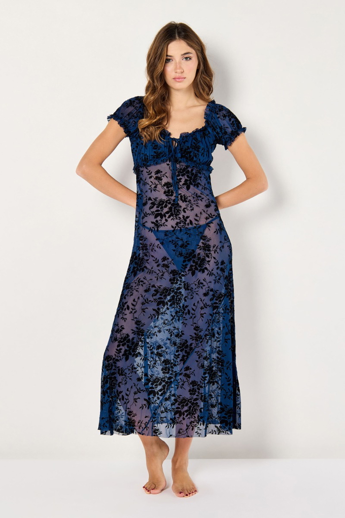 Tulle Flower Printed Jacquard Slip with Ruched Details product image 1