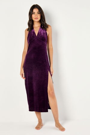 Long Velvet Halterneck Dress with Side Slit product image