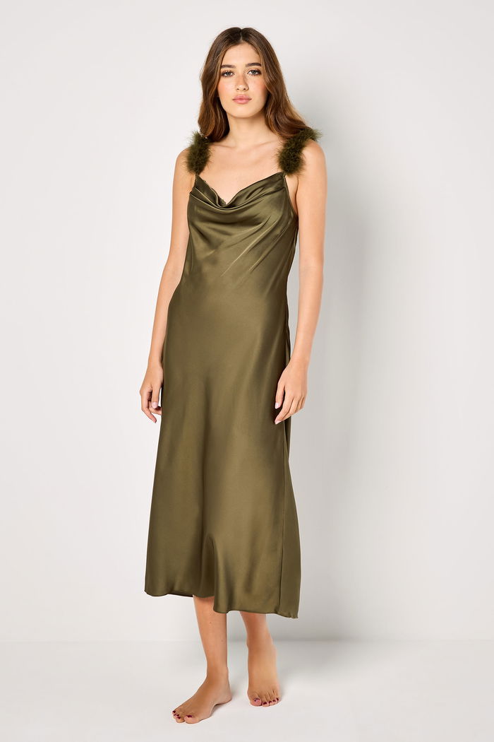 Long Satin Dress with Feather Straps product image 1