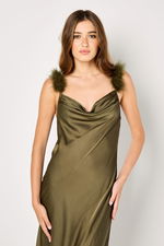 Long Satin Dress with Feather Straps product image 3