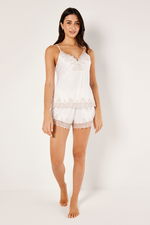 White Satin Cami Set with Lace product image 2