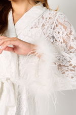 3 Pieces Satin and Lace Long Pyjama and Robe Set with Feathered Sleeves product image 4