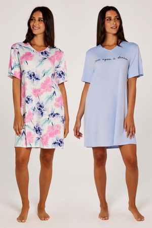 Pack of 2 Night Gowns with Printed and Slogan Designs product image