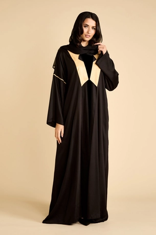 Black Abaya with Gold Trim and Matching Veil product image