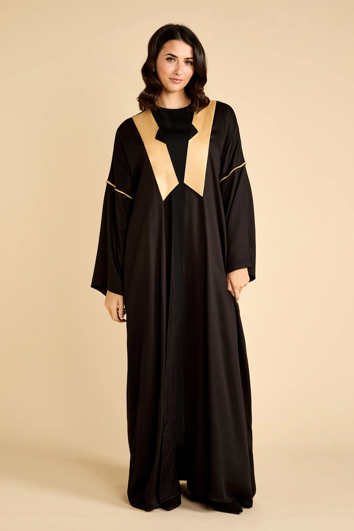 Black Abaya with Gold Trim and Matching Veil product image 2