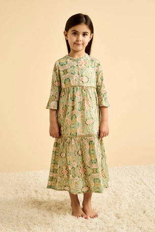 Girls Layered Printed Dress with Front Buttons product image