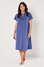 Fleece Night Gown with Short Sleeves in Royal Blue product image 1