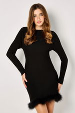 Ribbed Knit Short Dress with Feather Details product image 1