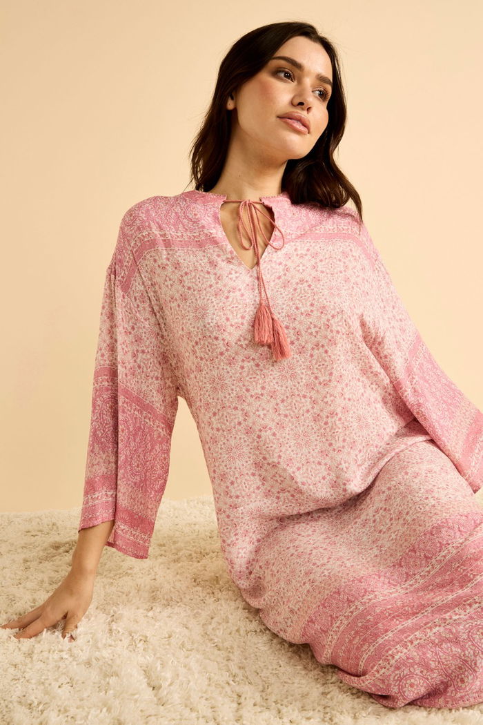 Midi Printed Pink Dress with Wide Sleeves product image 1