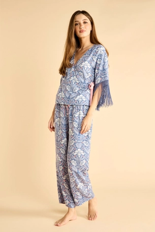 Side Tie Printed Lounge Set with Fringe Sleeves product image