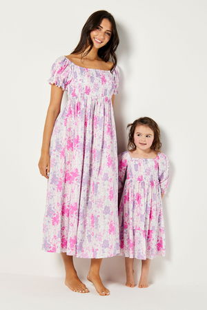 Wide Cut Flower Printed Little Girl's Maxi Dress product image