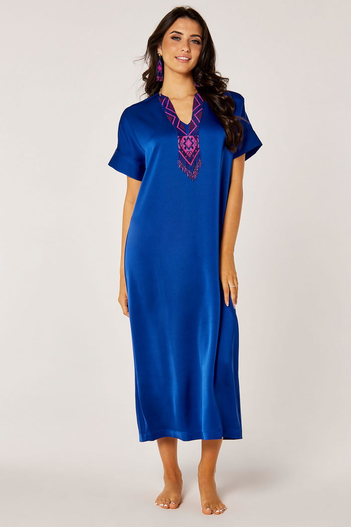 Short Sleeves Satin Kaftan with Box Pleats product image 1