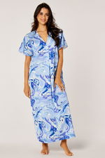 Printed Satin Kaftan with Box Pleats product image 1