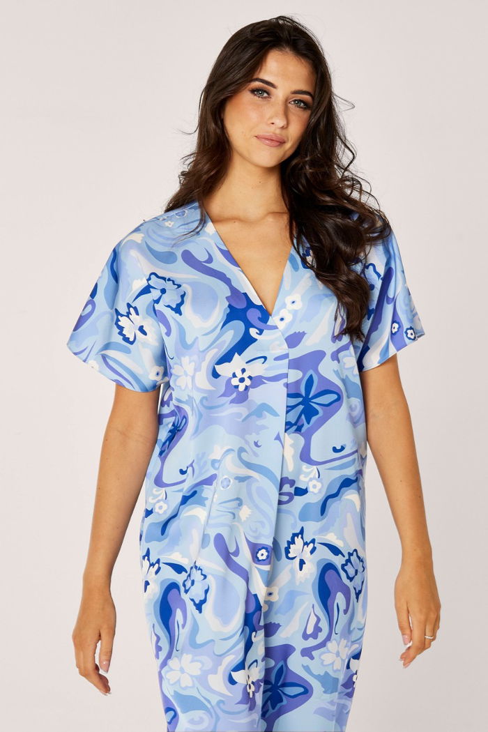 Printed Satin Kaftan with Box Pleats product image 3