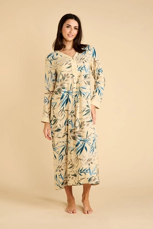 Printed Beige Kaftan with Long Sleeves and Buttons product image