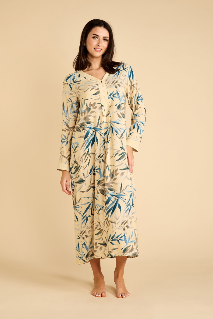 Printed Beige Kaftan with Long Sleeves and Buttons product image 1