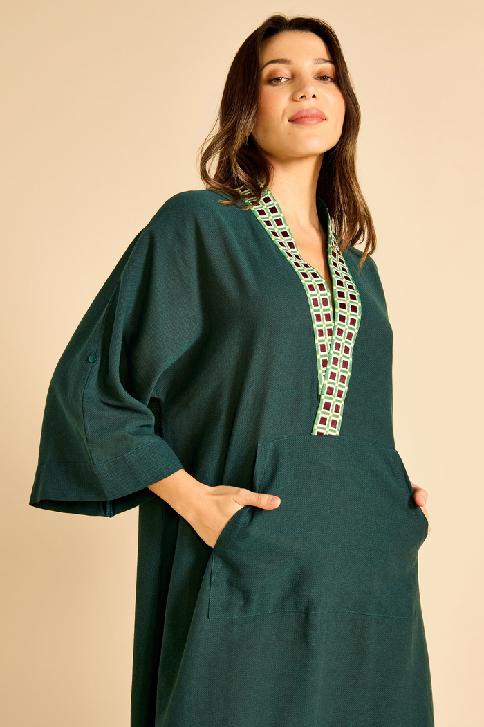 Wide Cut Kaftan with embroidered collar and pockets product image 3