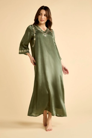 Maxi Satin Kaftan with Embroidery product image