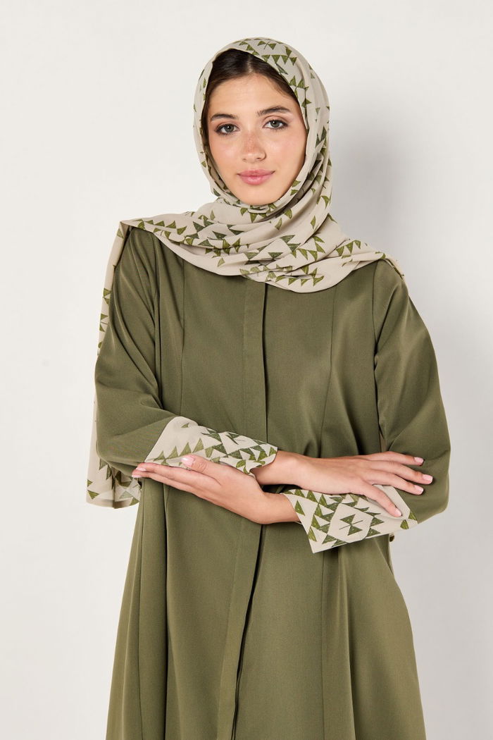 Heratige Inspired Abaya with Printed Sleeve Cuffs and Veil product image 3