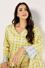 Printed Satin Pyjama Set with Color Blocking Details product image 2