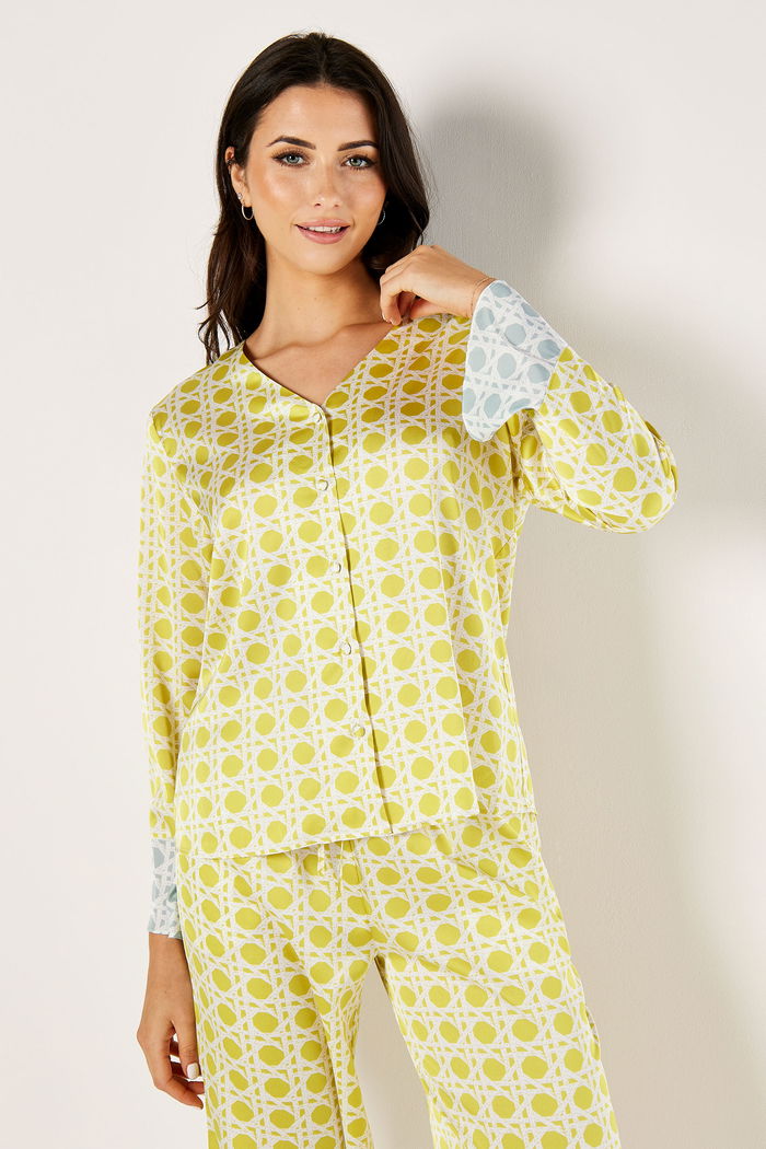 Printed Satin Pyjama Set with Color Blocking Details product image 3