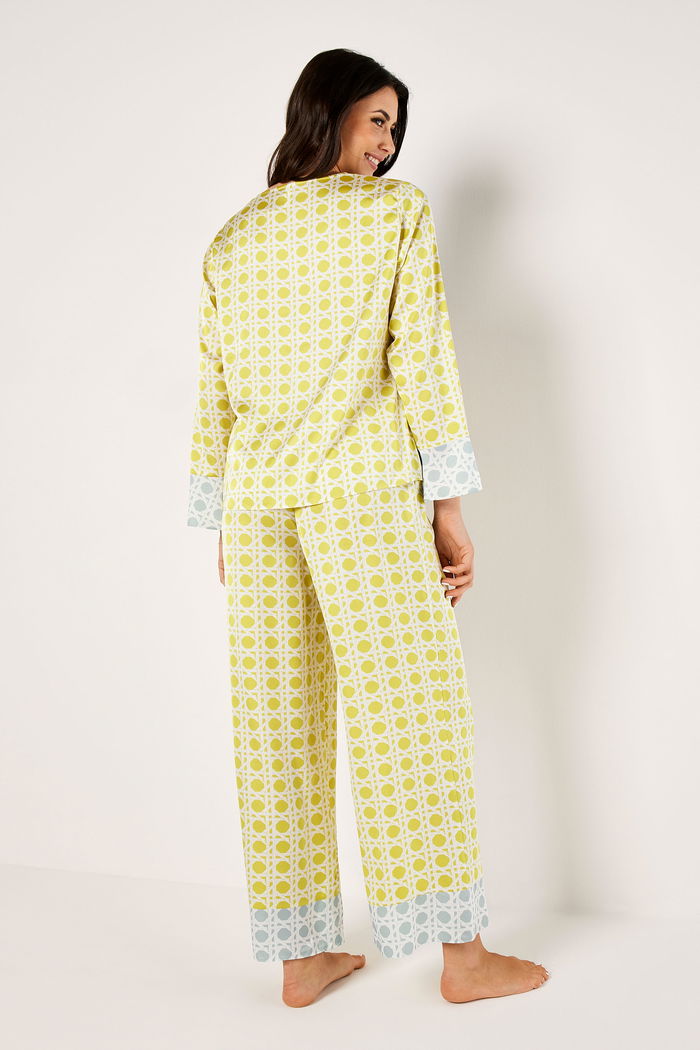 Printed Satin Pyjama Set with Color Blocking Details product image 5