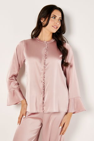 Satin Buttoned Pyjama Set with Ruffles product image