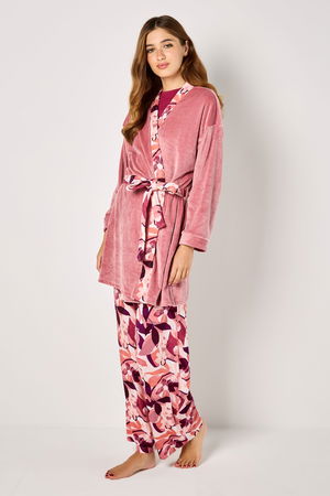 3 Pieces Printed Pyjama Set with Robe in Fleece product image