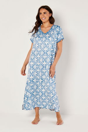 Wide Printed Night Gown with V Neck product image