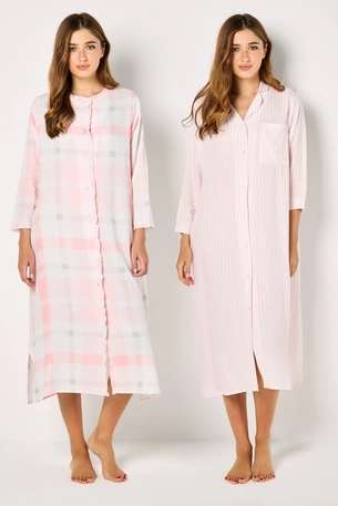 Set of 2 Buttoned Night Gowns with Long Sleeves product image