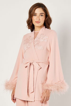 Embroidered Robe Embellished with Feathers product image