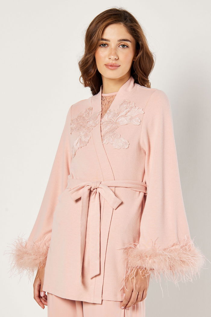 Embroidered Robe Embellished with Feathers product image 1