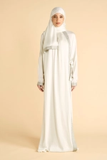 Side Open Prayer Dress with Gold Embroidery on Grey Trims product image 1