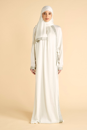 Side Open Prayer Dress with Gold Embroidery on Grey Trims product image