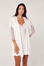 Soft Floral Belted Embellished Mini robe with lace at the sleeves product image 4