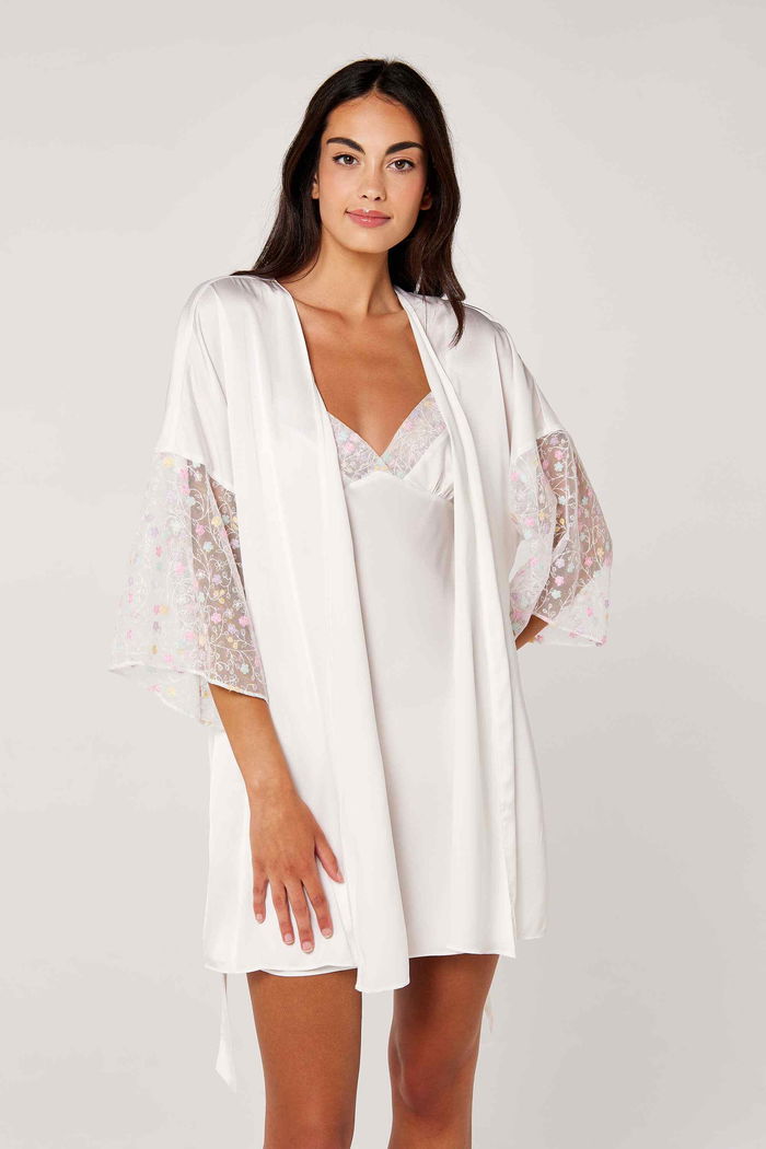 Soft Floral Belted Embellished Mini robe with lace at the sleeves product image 4