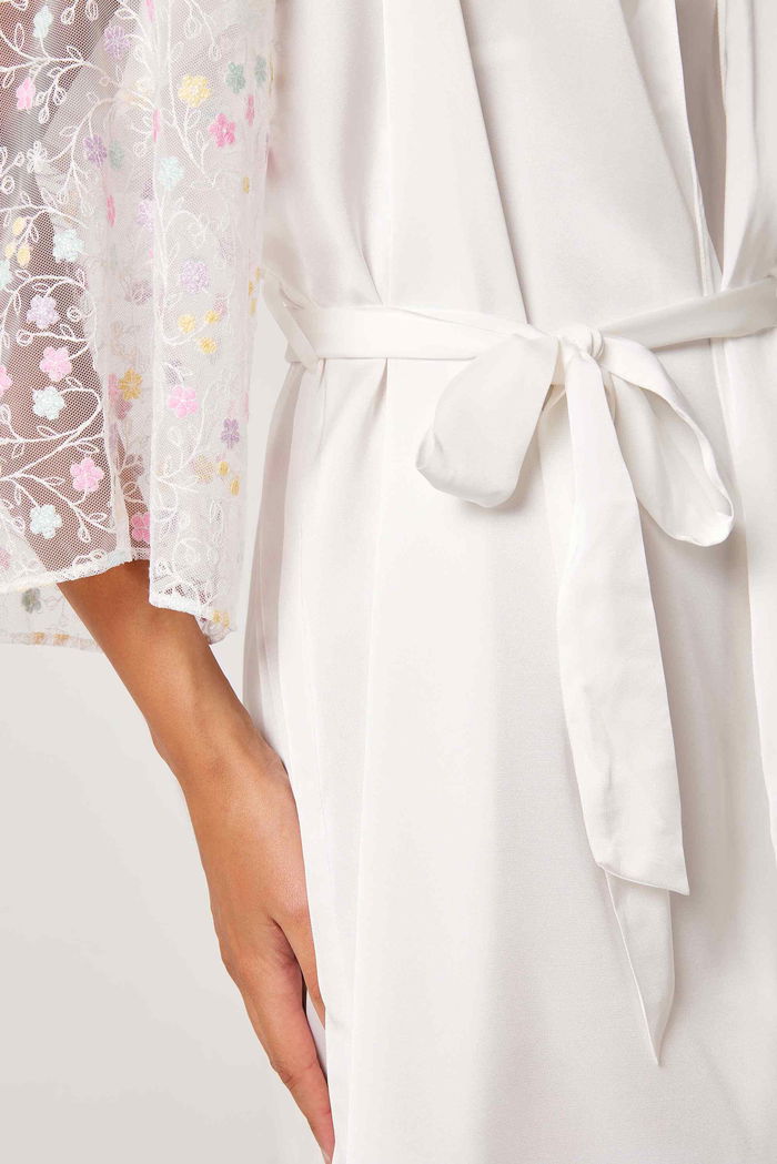 Soft Floral Belted Embellished Mini robe with lace at the sleeves product image 7