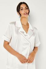 Bridal Satin Pajama Set with Contrasting Gold Piping and 'Bride' embroidery with Hair Tie product image 8