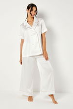 Bridal Satin Pajama Set with Contrasting Gold Piping and 'Bride' embroidery with Hair Tie product image 1