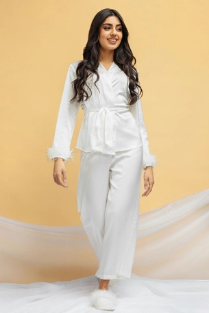 Bridal Pyjama Set with Feather Trims product image